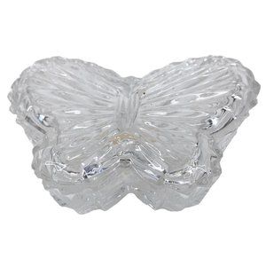 Kristal Zajecar Trinket Box with Lid Lead Crystal Glass Butterfly Jewelry Ring